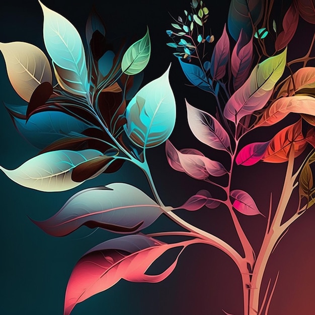 이국적인 꽃과 트로픽 잎이 있는 원래 꽃의 생동감 있는 디자인 어두운 배경에 다채로운 꽃