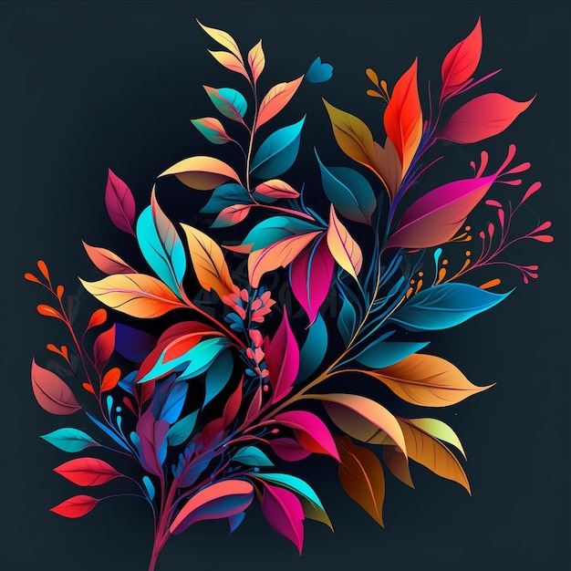 Original floral vibrant design with exotic flowers and tropic leaves Colorful flowers on dark background