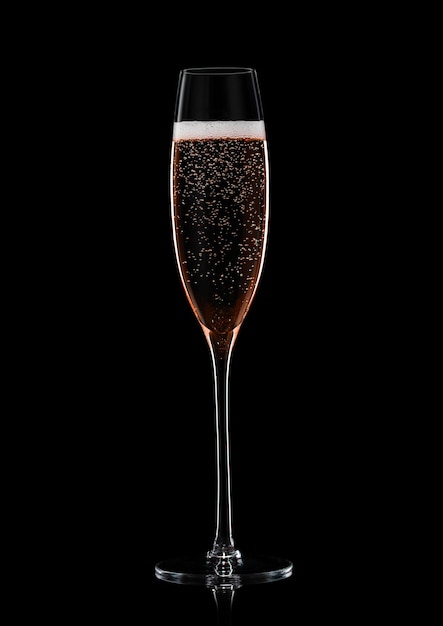 Original glass with pink rose champagne on black