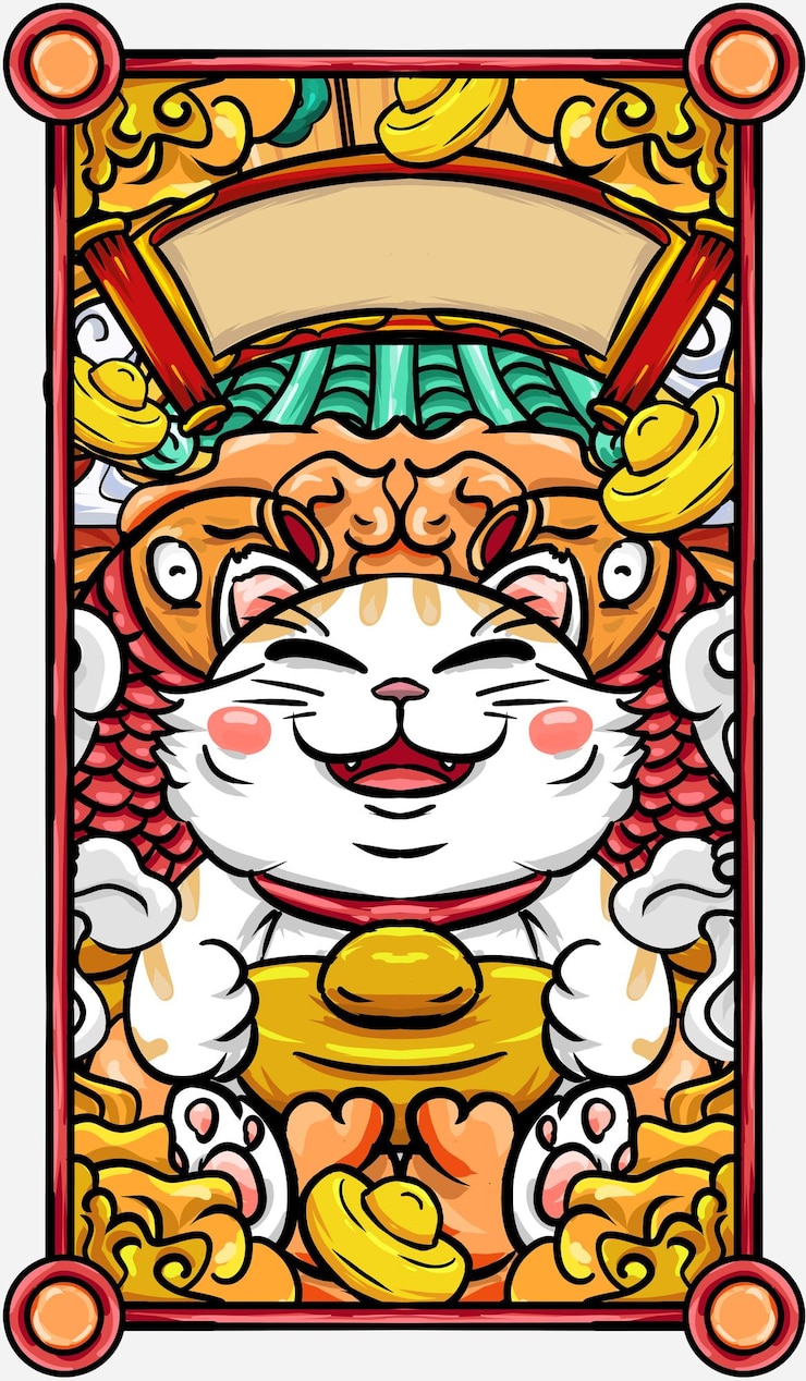 Photo 原創手繪漫畫可愛的幸運貓插圖海報材料