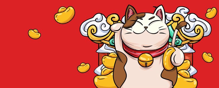 Photo オリジナルの手描きのカートゥーン可愛いラッキーキャットイラストのポスター素材