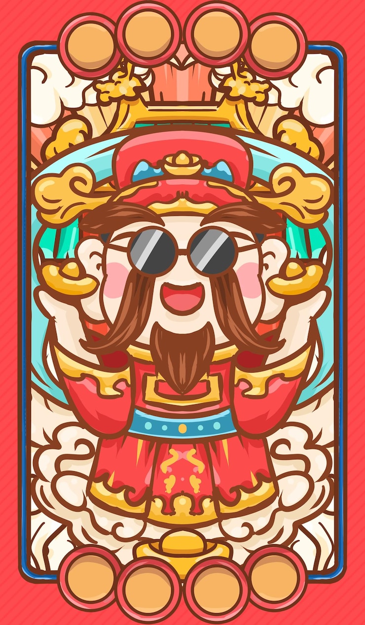Photo 原本手繪的卡通"財富之神"插圖海報材料