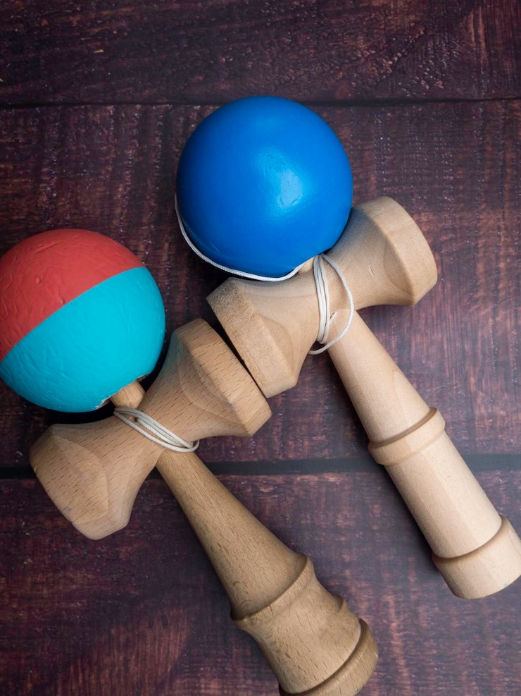 Photo the original kendamas traditional wooden japanese skill toy for children