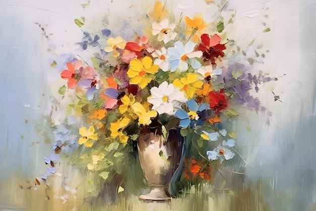 Original oil painting of a bouquet of flowers in a vase