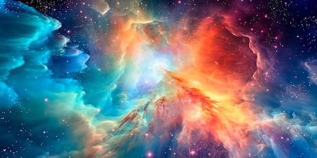 Orion Nebula a stellar nursery showcasing the birth of new stars in a cloud of colorful gases Generative AI