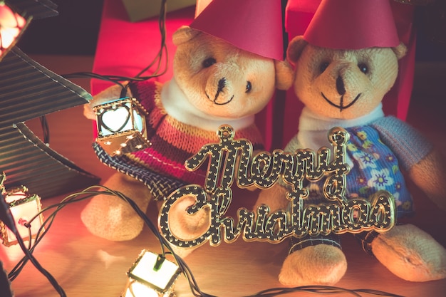 Ornament and couple lovely bear, Christmas decorate at Merry Christmas and happy new year 