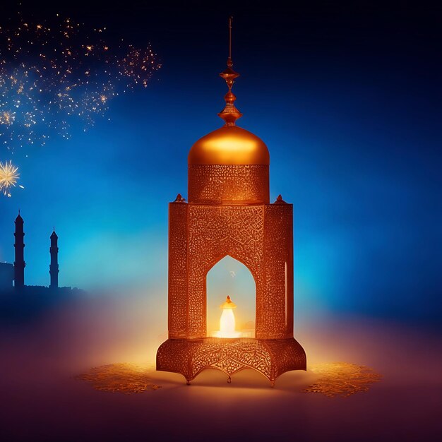 Ornamental arabic lantern festive greeting card generative ai