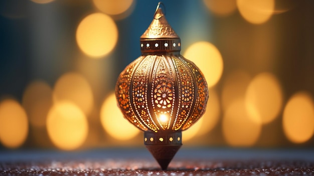 ornamental arabic lantern with burning candle