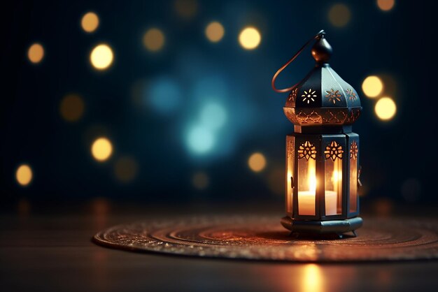 Декоративные арабские фонари блестящие золотые огни на столе