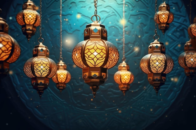 Декоративные арабские фонари священный для мусульман месяц Рамадан Карим Generative AI
