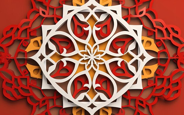 An ornamental decorative arrangement in a red and orange color pattern