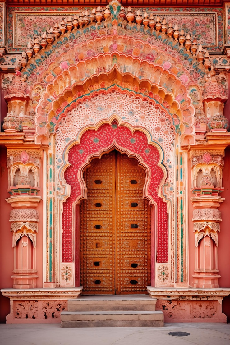 Photo ornamental door in old palace india generative ai