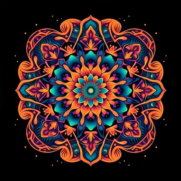 Ornamental floral mandala on black background Generative ai