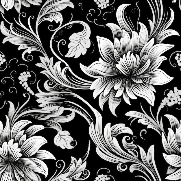 Photo ornamental flower pattern black and white ai generated