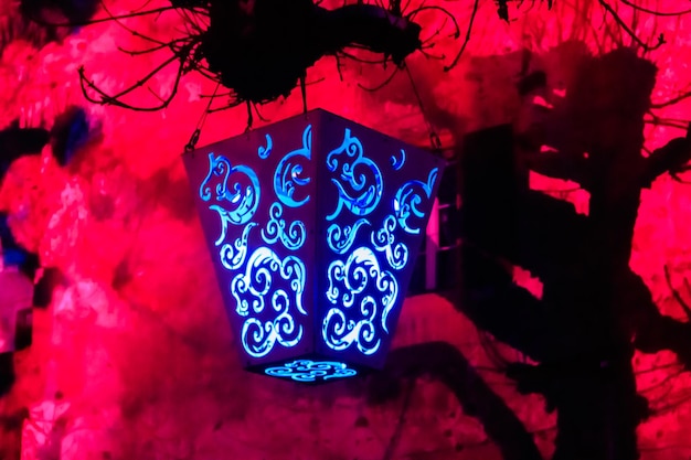 스위스 무르텐 의 조명 쇼 중 밤 에 장식 된 등불