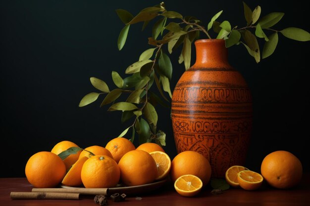 Декоративные апельсины коричневая ваза Generate Ai