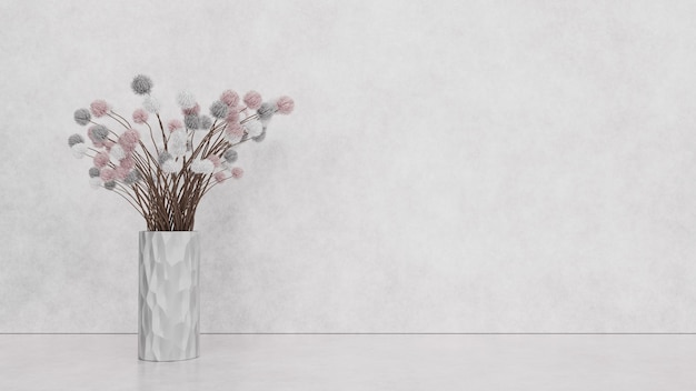 Декоративное растение в вазе на светлом фоне на стене место для дизайна интерьера макет текста для дизайна 3d render