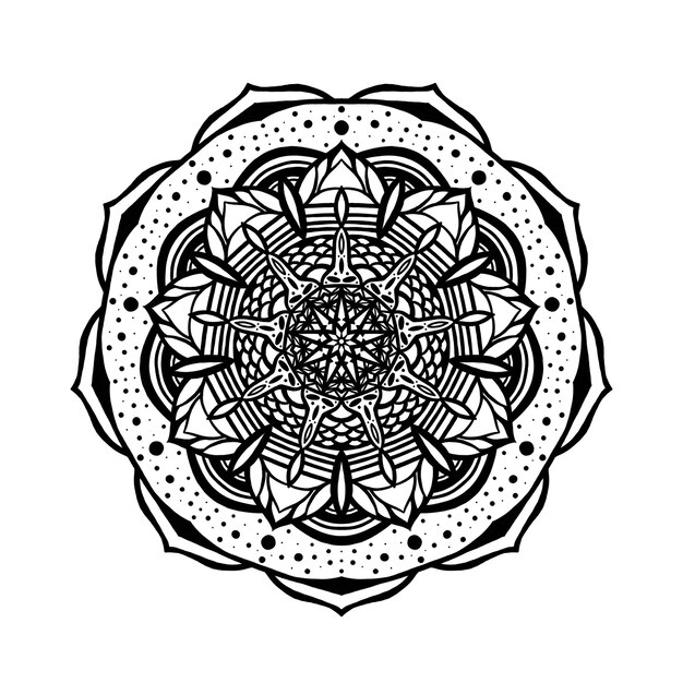 Фото Декоративный круглый цветочный узор ручной обращается элемент черно-белая мандала