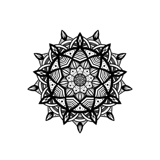 Ornamental round floral pattern Hand drawn element Black and white Mandala