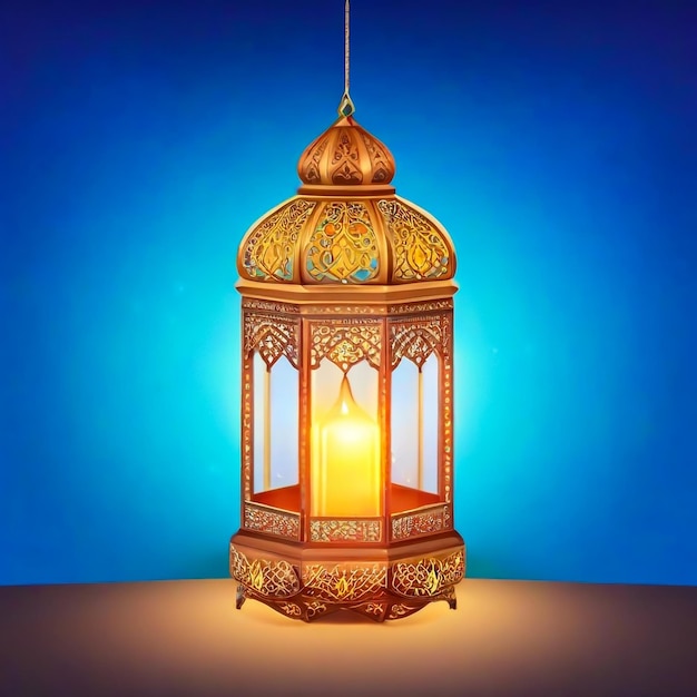Ornamentele Arabische lantaarn met brandende kaars die gloeit in de hand feestelijke groetekaart uitnodiging voor M