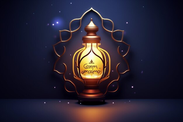 Ornamentele Arabische lantaarn met brandende kaars die's nachts gloeit en glinsterende gouden bokeh lichten feestelijke groetekaartje voor de islamitische heilige maand Ramadan Kareem