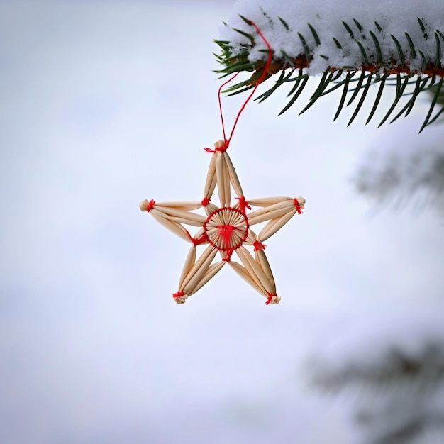 Ornaments and lights on the decorated Christmas tree