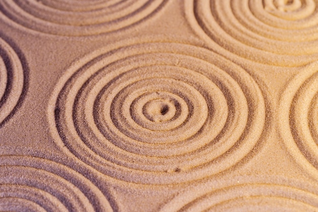 Photo ornaments on sand in japanese zen garden, background