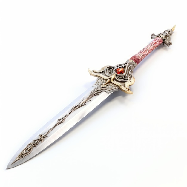 ornate 3d zulfikar sword with silver and red design