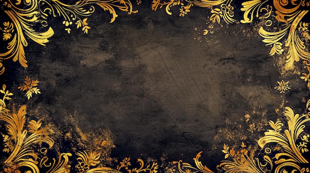 An ornate art banner featuring a luxurious golden floral pattern bordering a textured dark