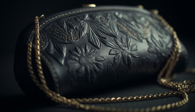 Ornate brass buckle adds elegance to leather bag generated by AI