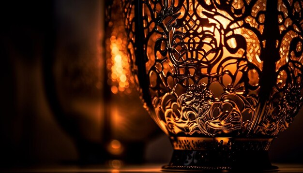Ornate candlestick holder illuminates antique elegance indoors generated by AI
