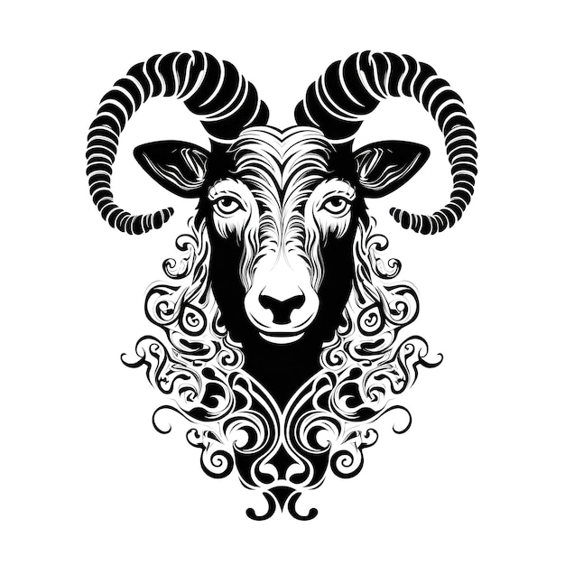 Ornate Capricorn Icon Goat Isolated Chinese Horoscope Minimal Capricorn Symbol on White Background Generative AI Illustration