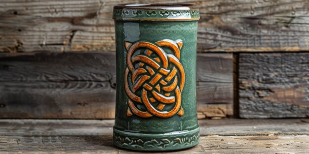 Foto vaso in ceramica ornato con intricato disegno a nodo celtico