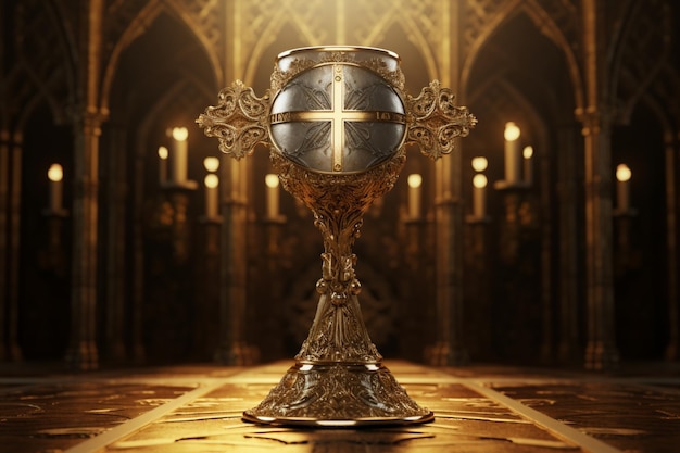 Ornate cross and chalice mark the celebration of Christianity