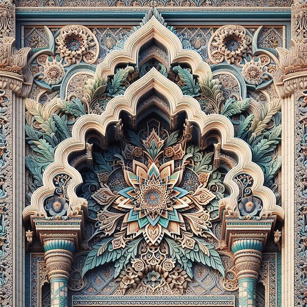 Photo ornate decoration adorns ancient arabic style building generated by ai