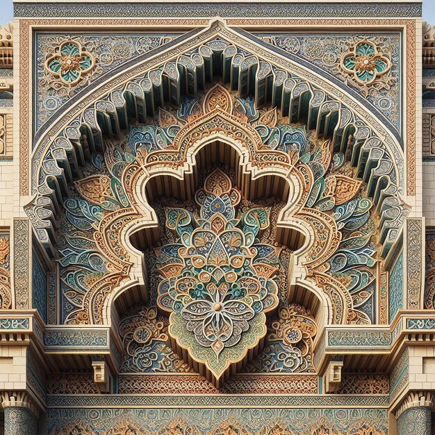 Photo ornate decoration adorns ancient arabic style building generated by ai