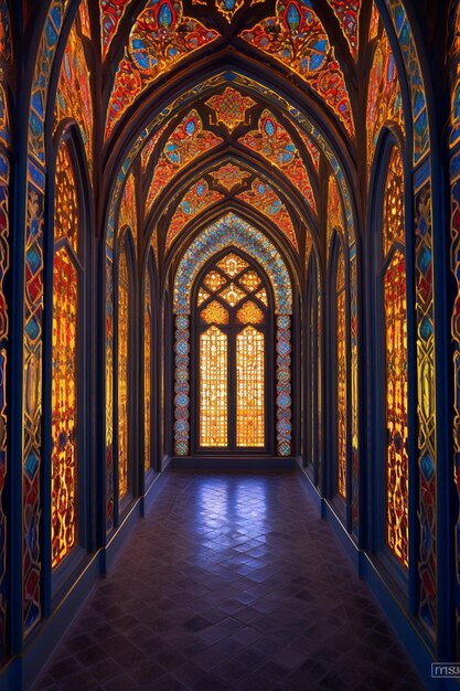 Photo the ornate decoration of a mosque during ramadan nights