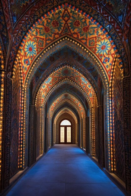 Photo the ornate decoration of a mosque during ramadan nights