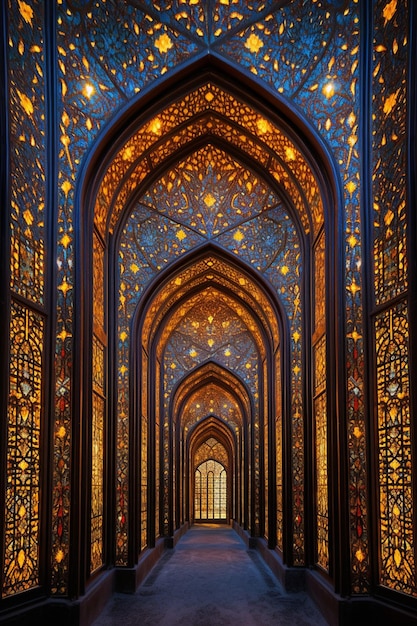 Photo the ornate decoration of a mosque during ramadan nights