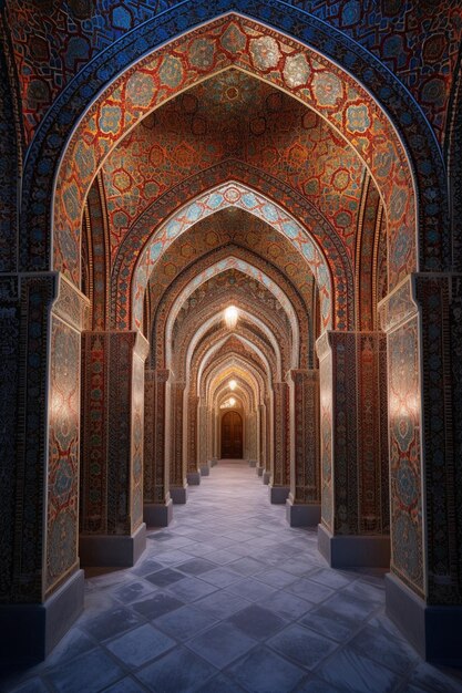 라마단 밤 동안 모스크의 화려한 장식