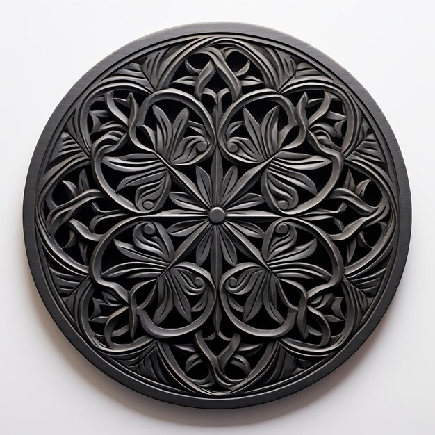 Ornate Decorative Black Wood Circle Janine Antoni Inspired Reimagined Religious Art