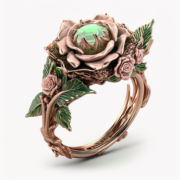Украшенное нежное кольцо с розой на белом фоне AI Generated Photo
