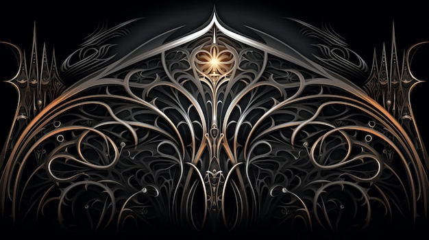 An ornate design on a black background