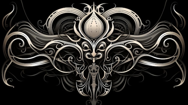 An ornate design on a black background