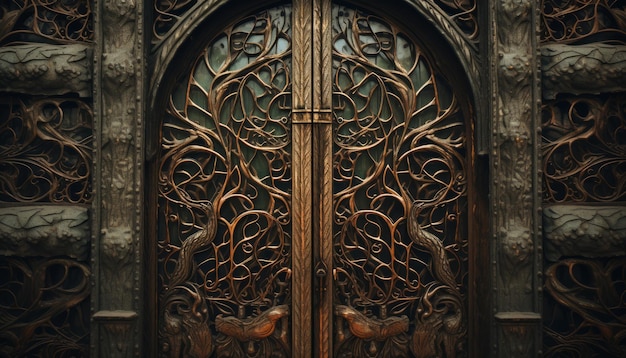 a ornate door with a tree design