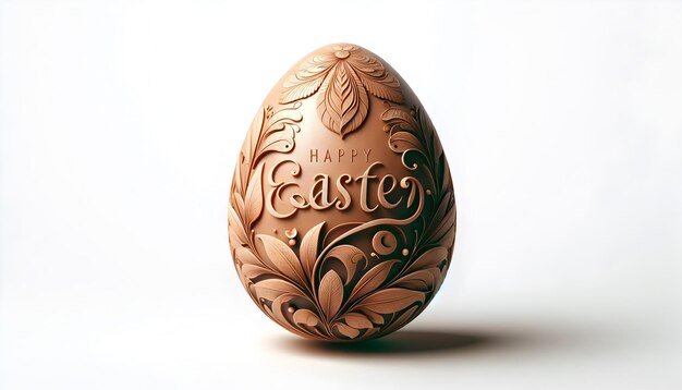 An ornate Easter egg with a Happy Easter message in elegant script against a white backdrop