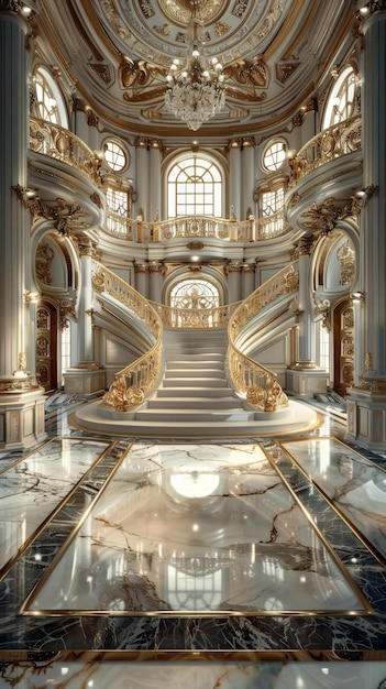 Ornate entryway with marble floors and gold accents