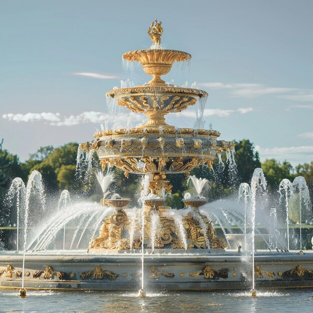 Ornate Fountains in Royal Gardens Beautiful water feature in a lush park setting