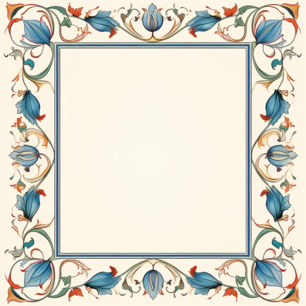 Photo an ornate frame with flowers and leaves on a beige background