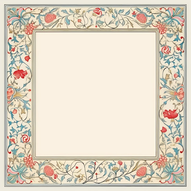 Photo an ornate frame with flowers and leaves on a beige background